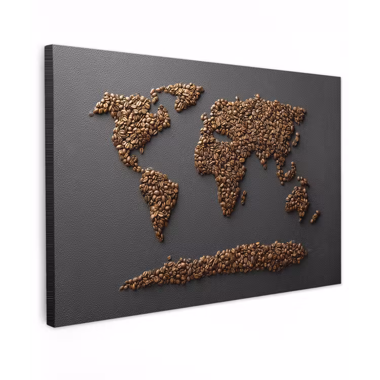 Wereldkaart - Koffie - Grijs canvas 2cm klein -z3d