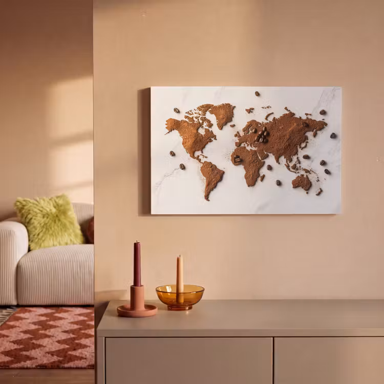 Wereldkaart - Koffie - Marmer canvas 2cm klein -sfeer1