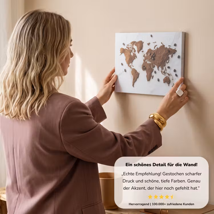 Wereldkaart - Koffie - Marmer canvas 2cm klein -Xsfeer7_DE
