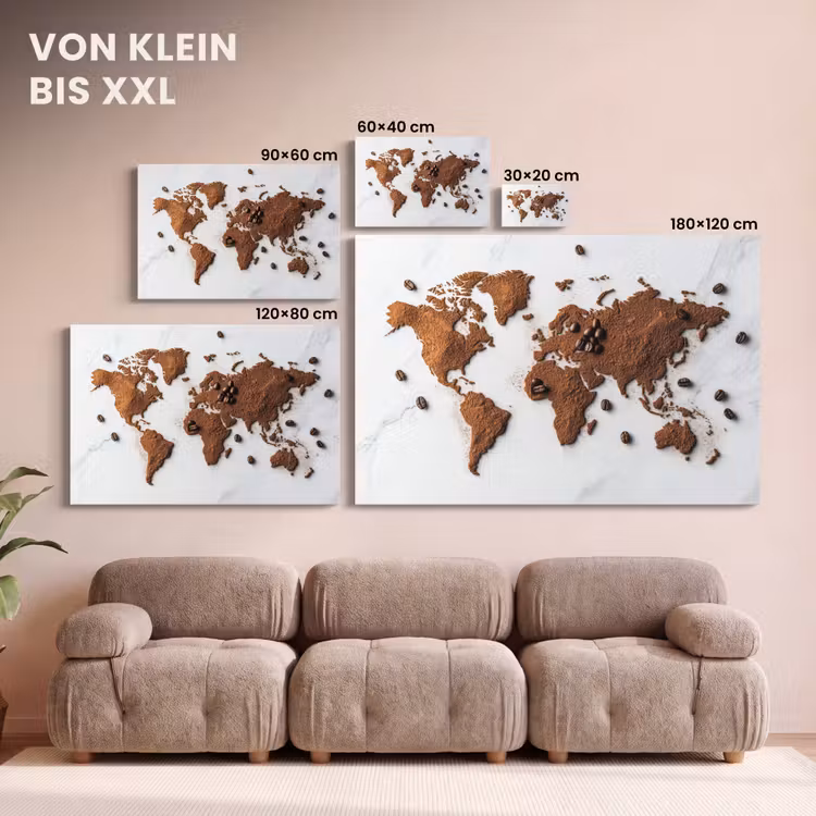 Wereldkaart - Koffie - Marmer canvas 2cm klein -Xsfeer8_DE