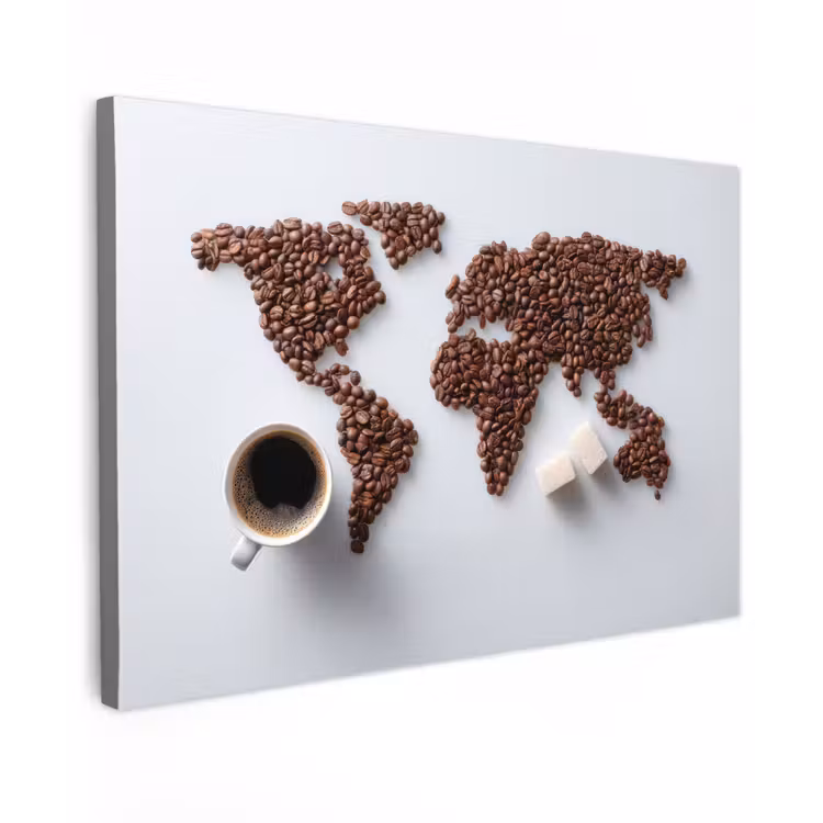 Wereldkaart - Koffiebonen - Suikerklontjes canvas 2cm klein -z3d
