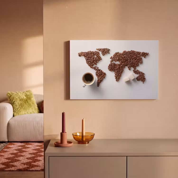 Wereldkaart - Koffiebonen - Suikerklontjes canvas 2cm klein -sfeer1