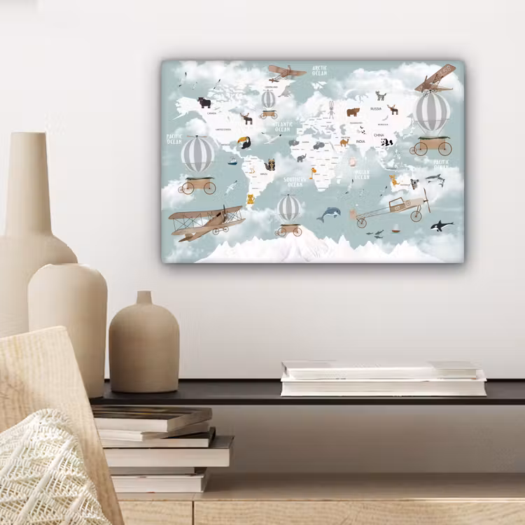 Wereldkaart - Kind - Vliegtuig canvas 2cm klein -closeup_print_DE
