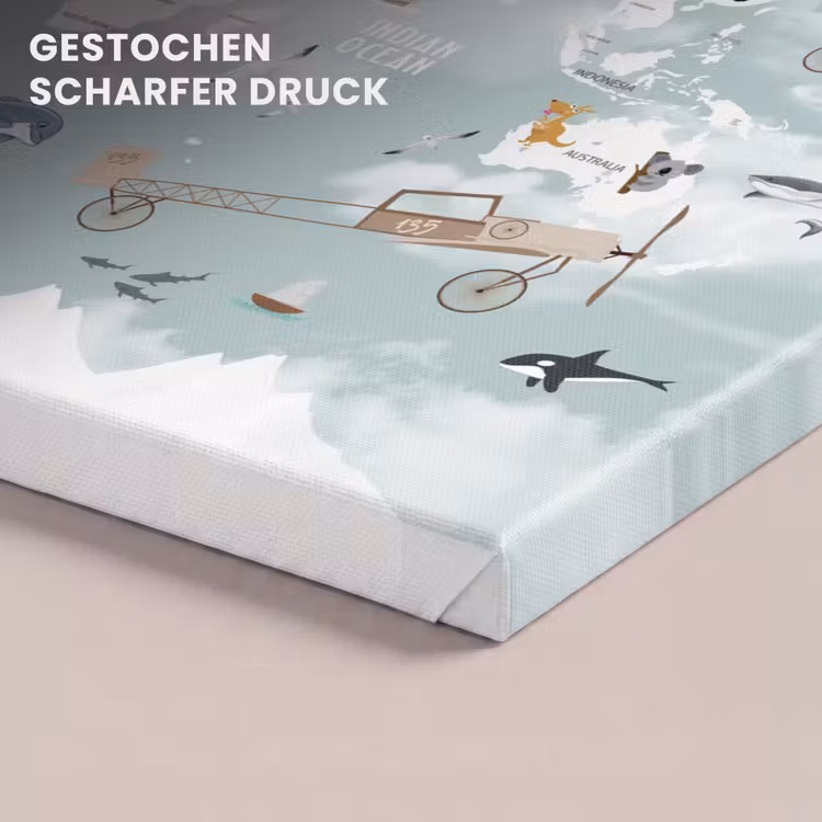 Wereldkaart - Kind - Vliegtuig canvas 2cm klein -uniquesellingpoint_afwerking-onlywow_DE