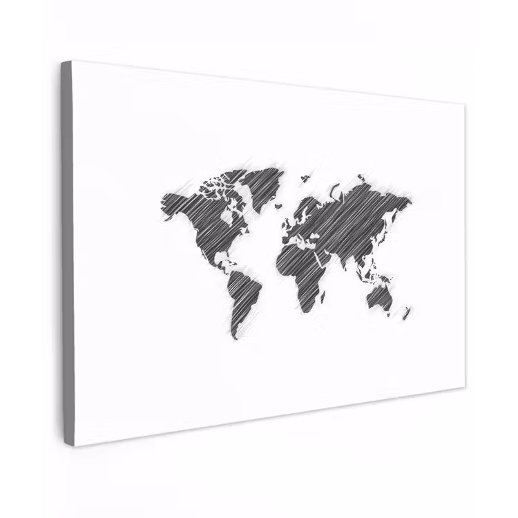 Wereldkaart - Contrast - Lijnen canvas 2cm klein -z3d