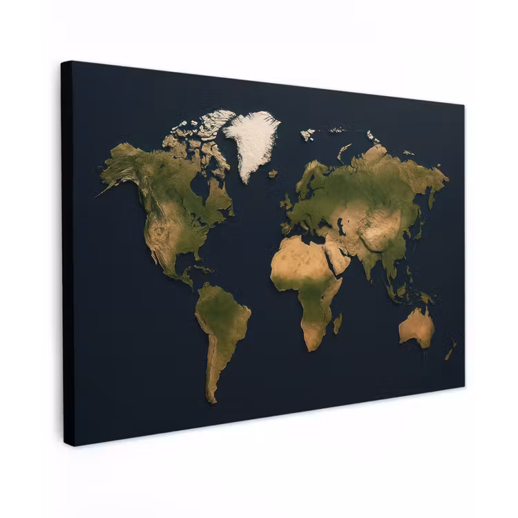 Wereldkaart - Contrast - Minimalistisch - Blauw canvas 2cm klein -z3d