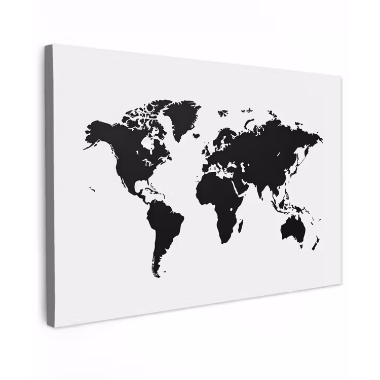 Wereldkaart - Contrast - Zwart - Wit canvas 2cm klein -z3d