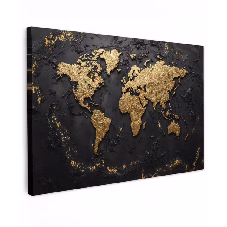 Wereldkaart - Korrelige textuur - Subtiel canvas 2cm klein -z3d