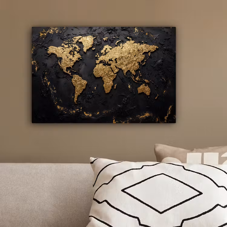 Wereldkaart - Korrelige textuur - Subtiel canvas 2cm klein -sfeer3