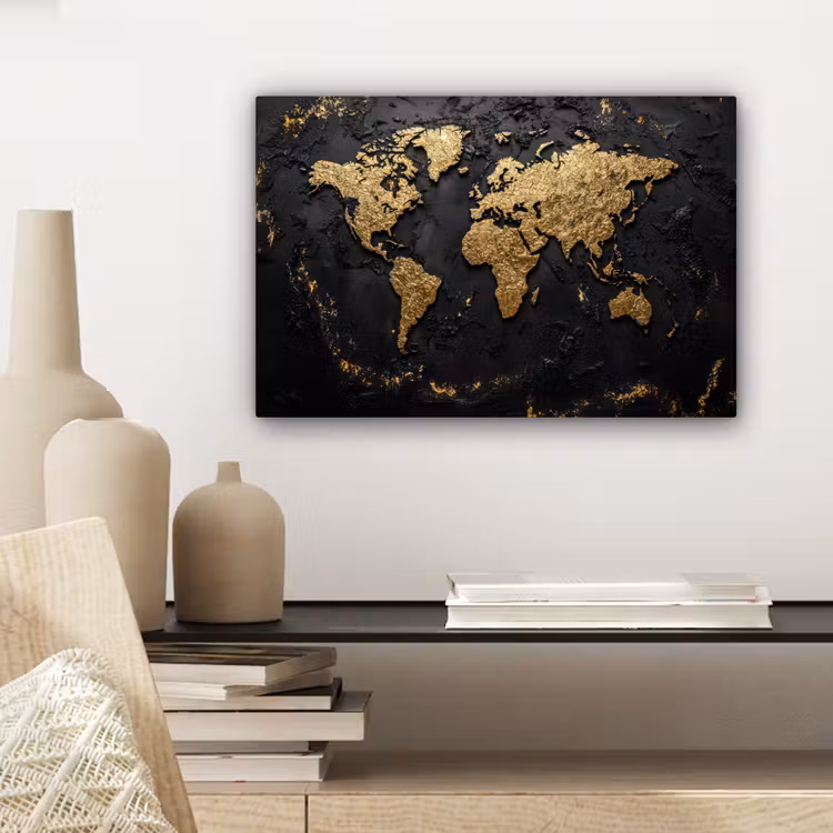 Wereldkaart - Korrelige textuur - Subtiel canvas 2cm klein -sfeer6