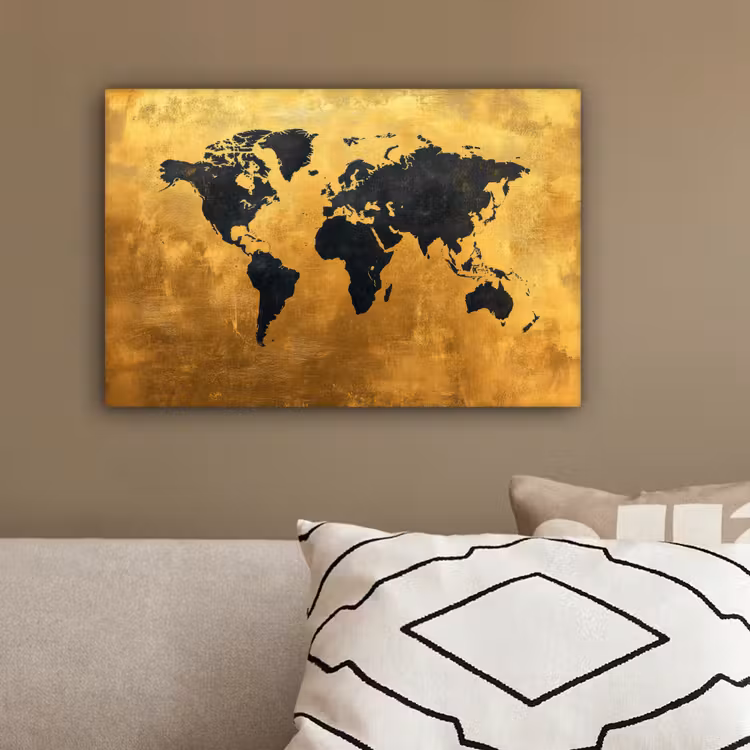 Wereldkaart - Krasserige achtergrond - Goud canvas 2cm klein -sfeer3