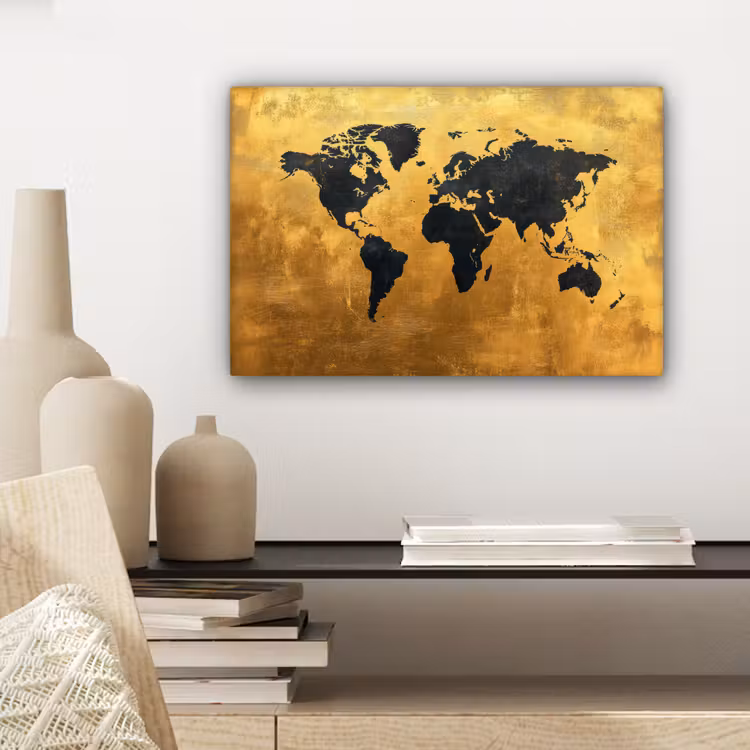 Wereldkaart - Krasserige achtergrond - Goud canvas 2cm klein -sfeer6