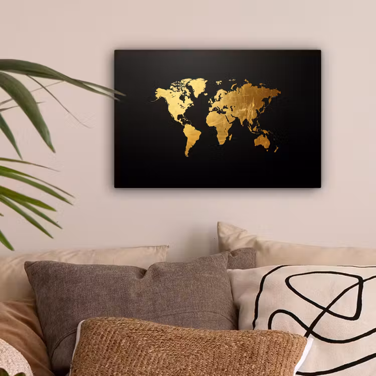Wereldkaart - Krasstructuur - Zwart canvas 2cm klein -sfeer1