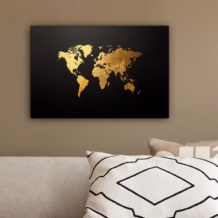 Wereldkaart - Krasstructuur - Zwart canvas 2cm klein -sfeer3