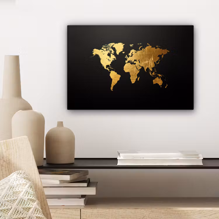 Wereldkaart - Krasstructuur - Zwart canvas 2cm klein -sfeer6