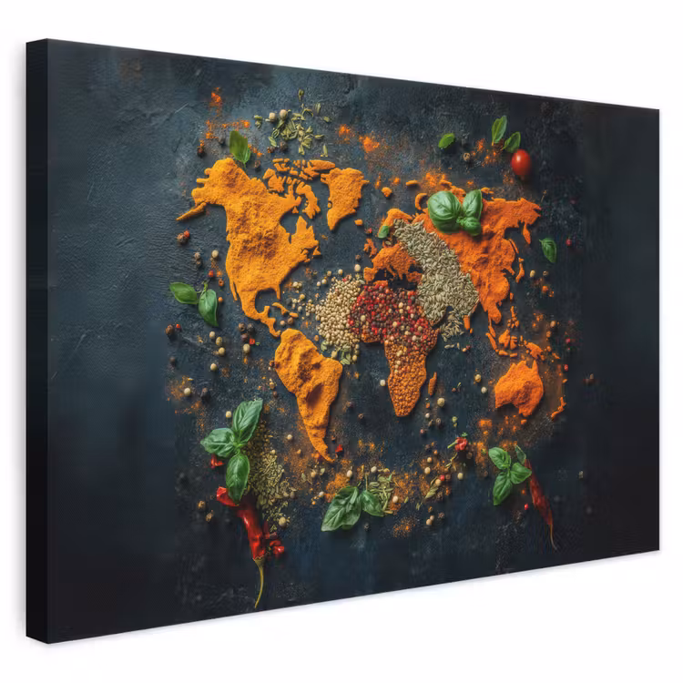 Wereldkaart - Kruiden - Levendige kleuren canvas 2cm klein -z3d