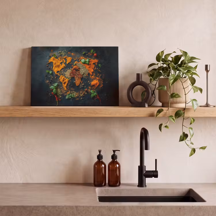 Wereldkaart - Kruiden - Levendige kleuren canvas 2cm klein -Xsfeer7_DE