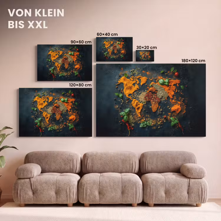 Wereldkaart - Kruiden - Levendige kleuren canvas 2cm klein -uniquesellingpoint_afwerking-onlywow_DE