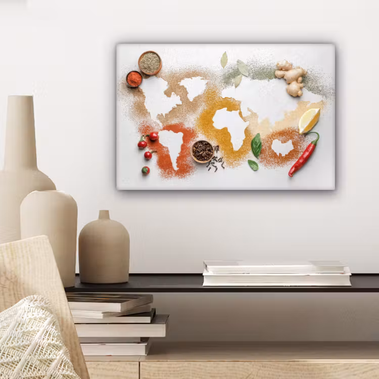 Wereldkaart - Kruiden - Wit canvas 2cm klein -sfeer6
