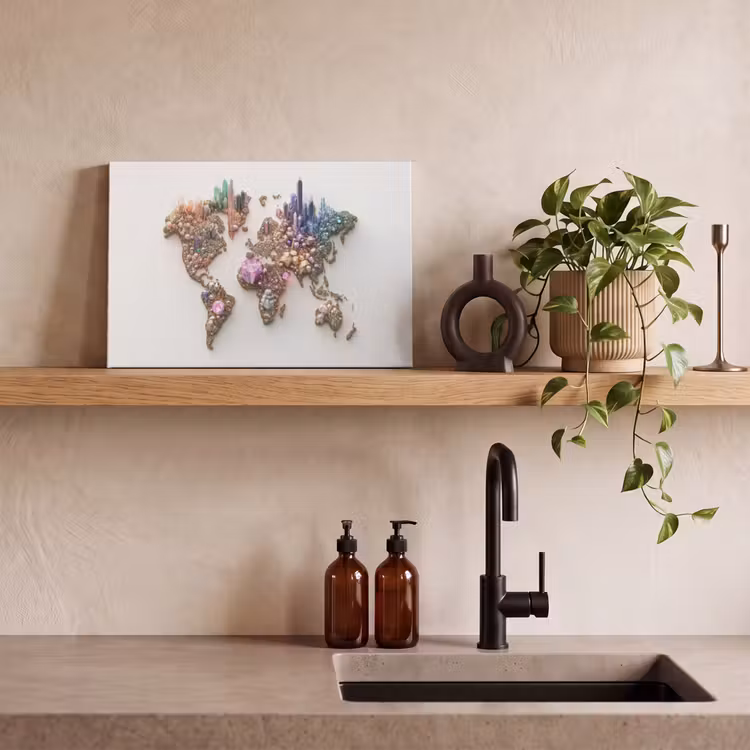 Wereldkaart - Kristallen - Unieke tinten canvas 2cm klein -sfeer6
