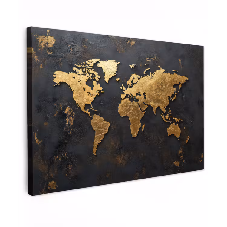 Wereldkaart - Artistiek - Zwart canvas 2cm klein -z3d