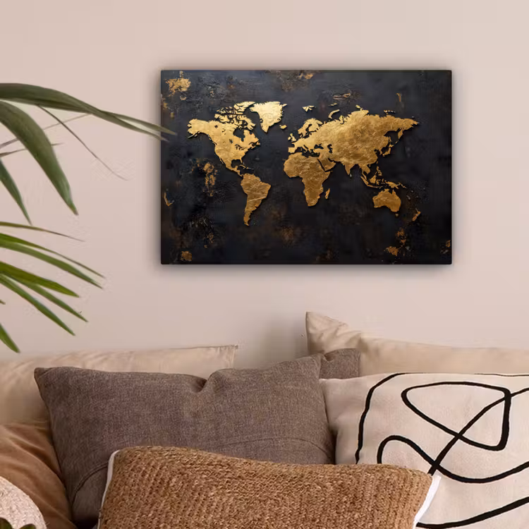 Wereldkaart - Artistiek - Zwart canvas 2cm klein -sfeer1
