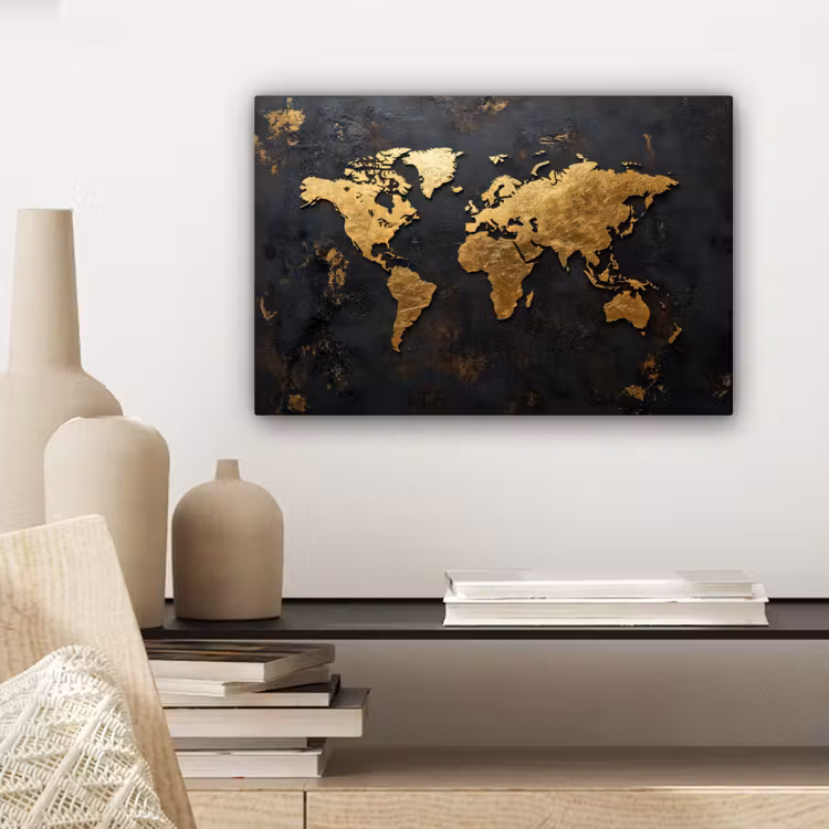 Wereldkaart - Artistiek - Zwart canvas 2cm klein -sfeer6