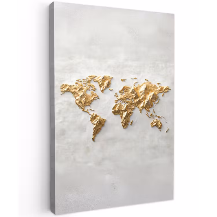 Wereldkaart - Artistiek - Grillige textuur canvas 2cm klein -z3d