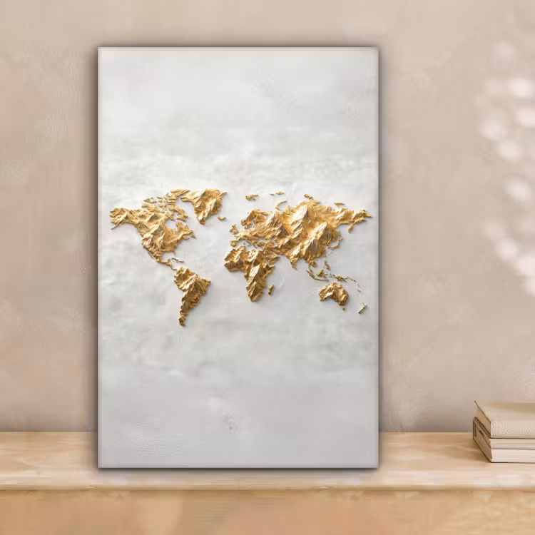 Wereldkaart - Artistiek - Grillige textuur canvas 2cm klein -sfeer1