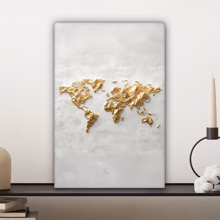 Wereldkaart - Artistiek - Grillige textuur canvas 2cm klein -sfeer6