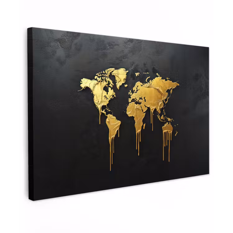 Wereldkaart - Lange druppels - Contrast canvas 2cm klein -z3d