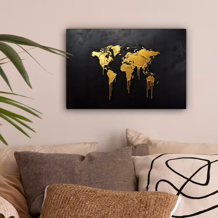 Wereldkaart - Lange druppels - Contrast canvas 2cm klein -sfeer1