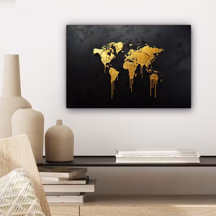 Wereldkaart - Lange druppels - Contrast canvas 2cm klein -sfeer6