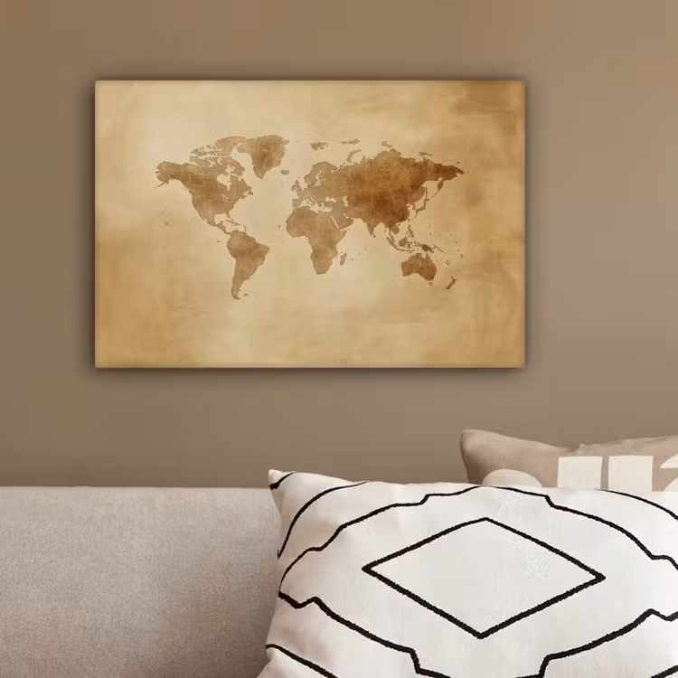 Wereldkaart - Lederen textuur canvas 2cm klein -sfeer3