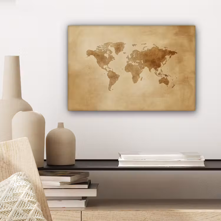 Wereldkaart - Lederen textuur canvas 2cm klein -sfeer6