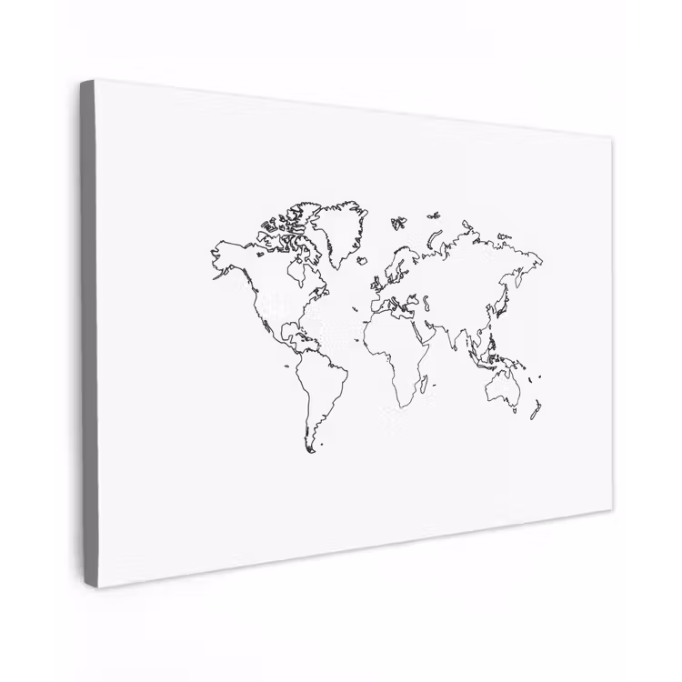 Wereldkaart - Lijnen - Wit canvas 2cm klein -z3d