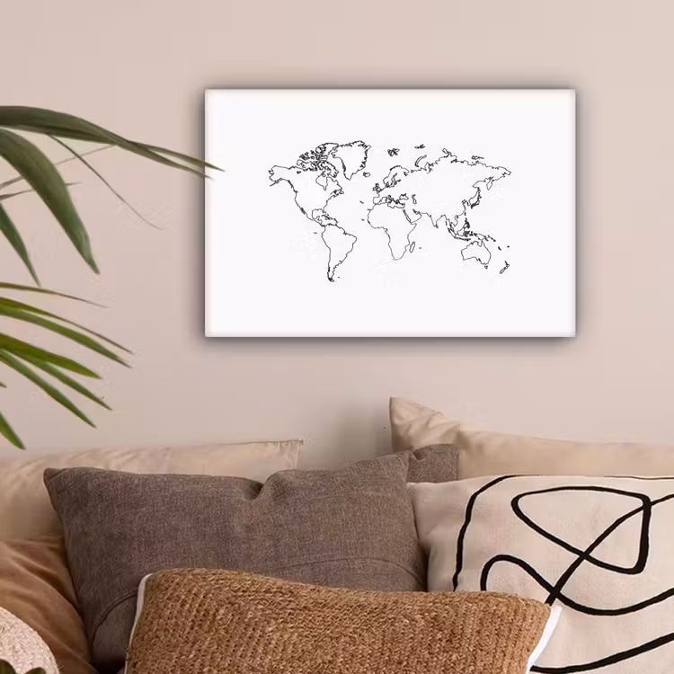 Wereldkaart - Lijnen - Wit canvas 2cm klein -sfeer1