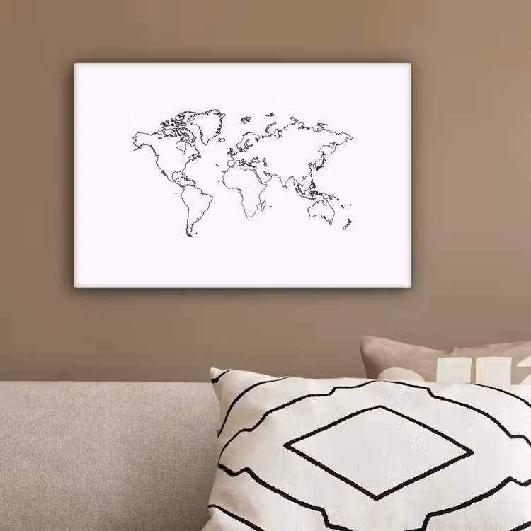 Wereldkaart - Lijnen - Wit canvas 2cm klein -sfeer3