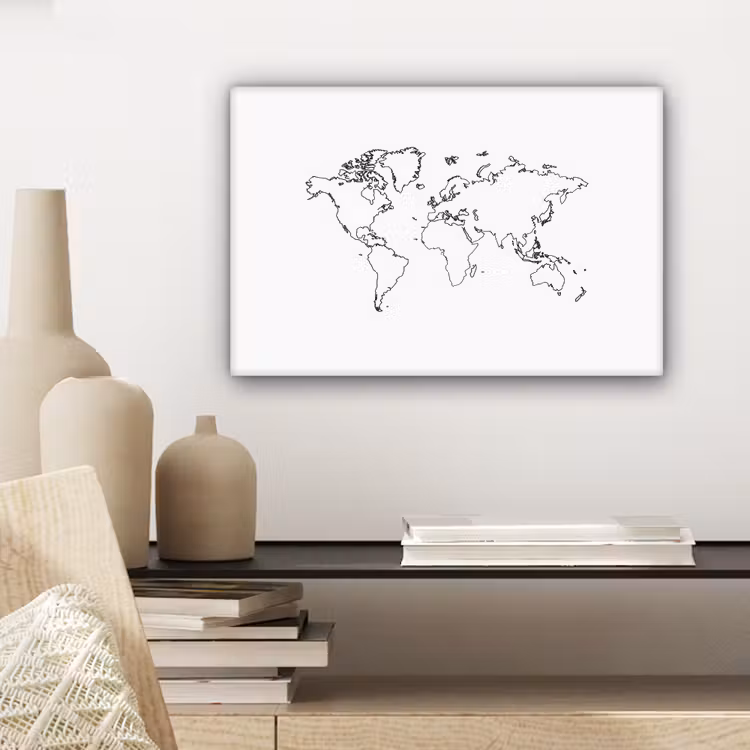 Wereldkaart - Lijnen - Wit canvas 2cm klein -sfeer6