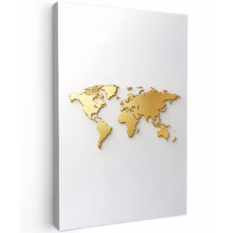 Wereldkaart - Luxe uitstraling - Glanzend goud canvas 2cm klein -z3d