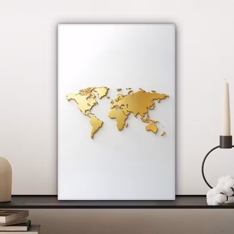 Wereldkaart - Luxe uitstraling - Glanzend goud canvas 2cm klein -sfeer6