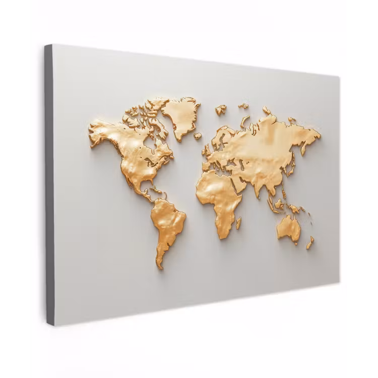 Wereldkaart - Luxe uitstraling - Wit canvas 2cm klein -z3d