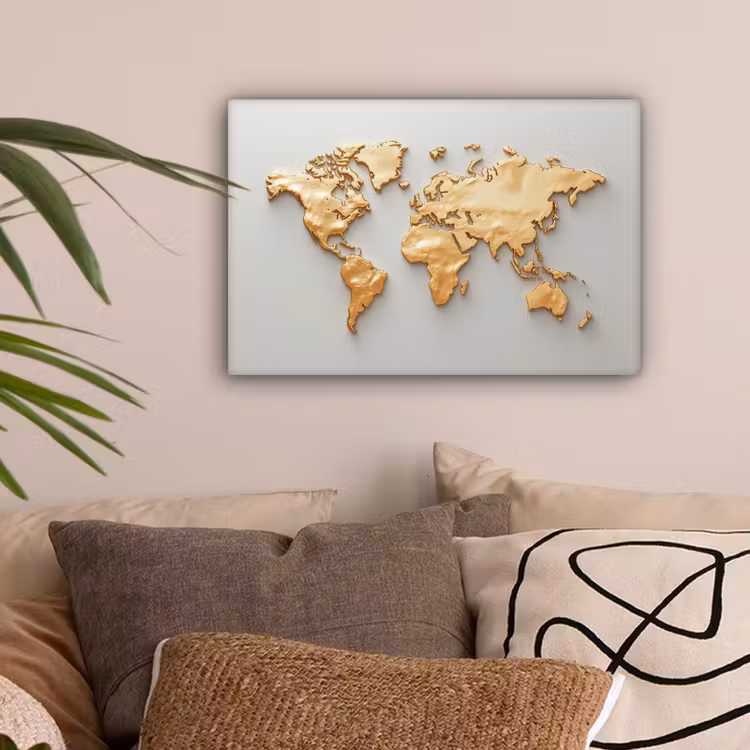 Wereldkaart - Luxe uitstraling - Wit canvas 2cm klein -sfeer1