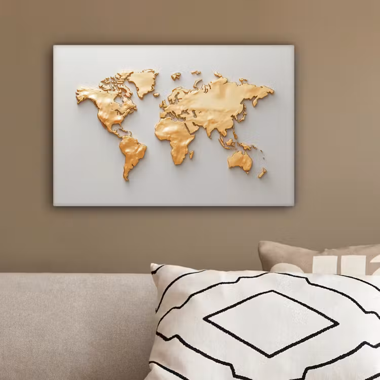 Wereldkaart - Luxe uitstraling - Wit canvas 2cm klein -sfeer3