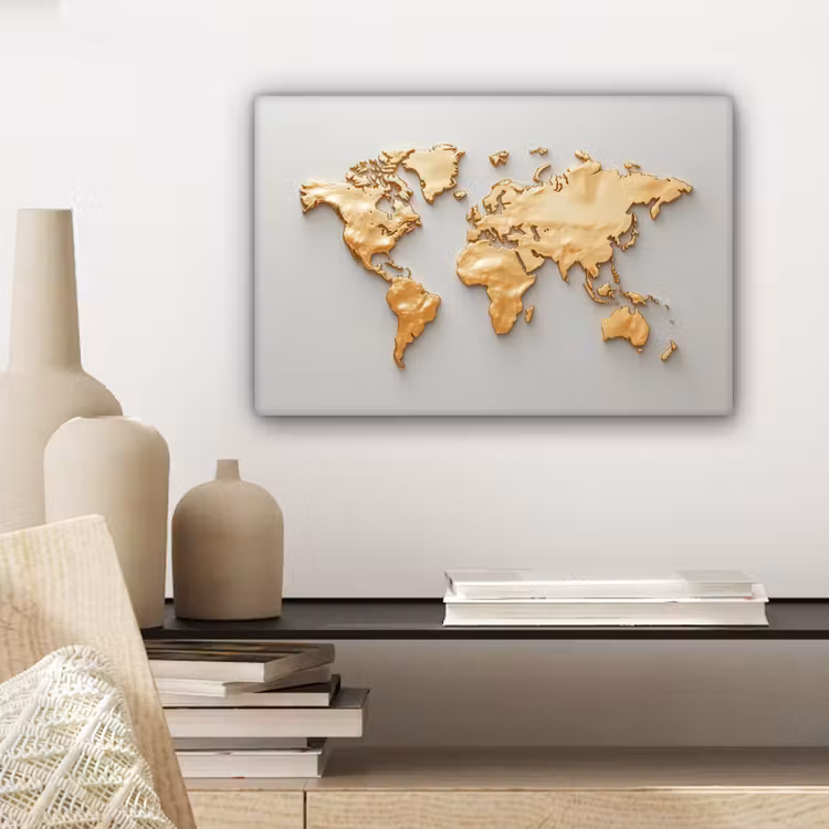 Wereldkaart - Luxe uitstraling - Wit canvas 2cm klein -sfeer6