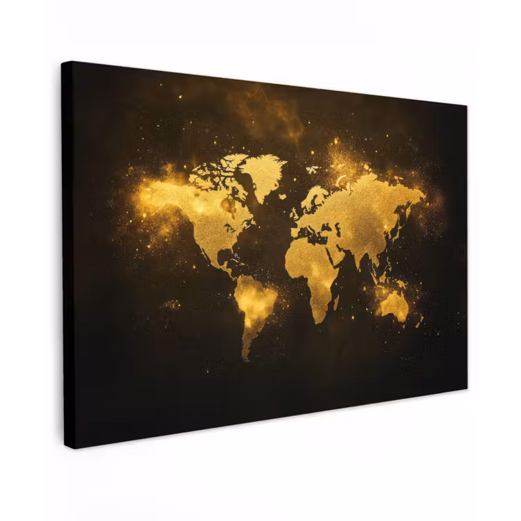 Wereldkaart - Magisch effect - Gouden deeltjes canvas 2cm klein -z3d