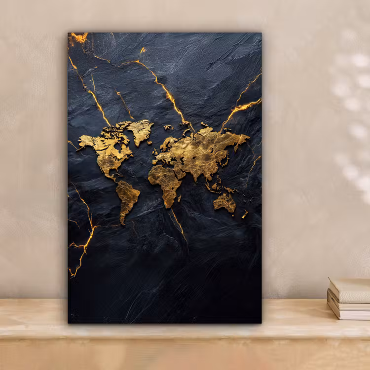 Wereldkaart - Marmer - Vurige lijnen canvas 2cm klein -sfeer1