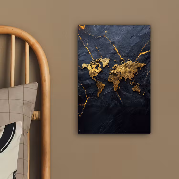 Wereldkaart - Marmer - Vurige lijnen canvas 2cm klein -sfeer3