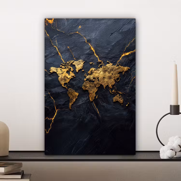 Wereldkaart - Marmer - Vurige lijnen canvas 2cm klein -sfeer6