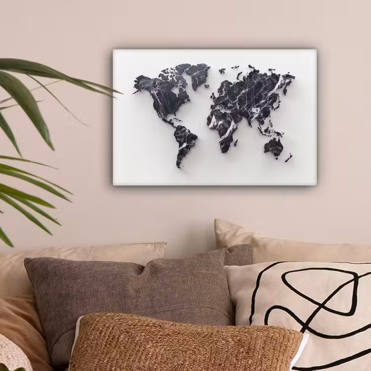 Wereldkaart - Marmer - Modern canvas 2cm klein -sfeer1
